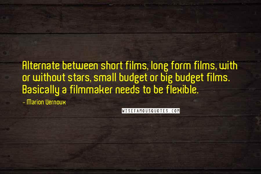 Marion Vernoux Quotes: Alternate between short films, long form films, with or without stars, small budget or big budget films. Basically a filmmaker needs to be flexible.