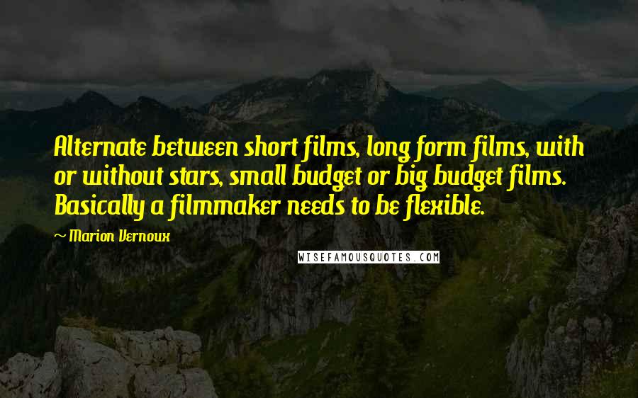 Marion Vernoux Quotes: Alternate between short films, long form films, with or without stars, small budget or big budget films. Basically a filmmaker needs to be flexible.