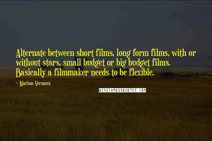 Marion Vernoux Quotes: Alternate between short films, long form films, with or without stars, small budget or big budget films. Basically a filmmaker needs to be flexible.