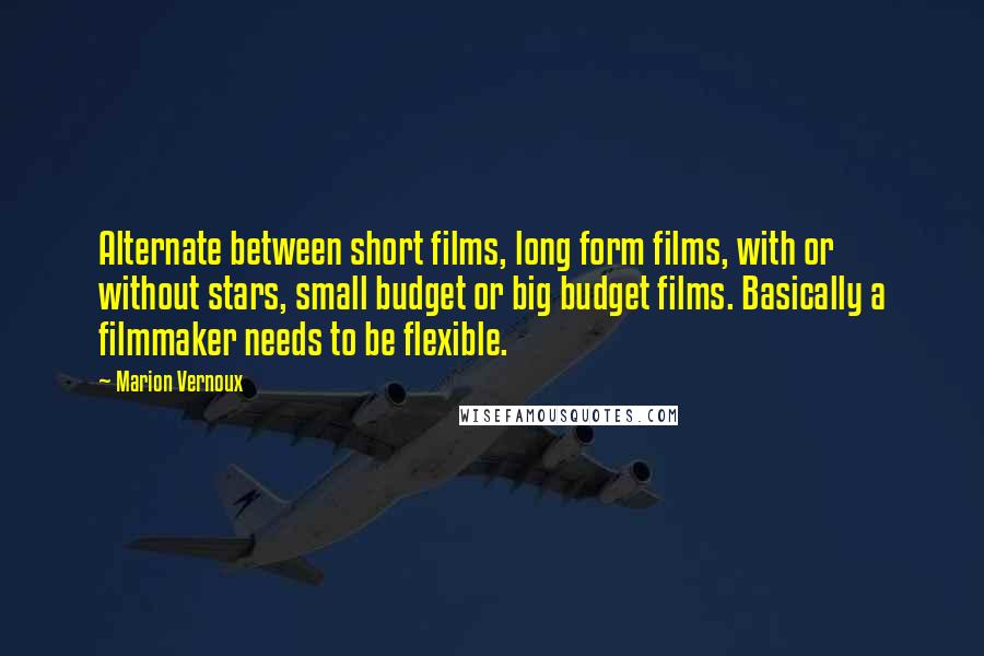 Marion Vernoux Quotes: Alternate between short films, long form films, with or without stars, small budget or big budget films. Basically a filmmaker needs to be flexible.