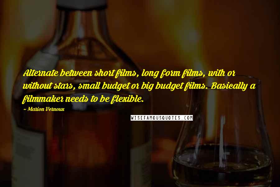 Marion Vernoux Quotes: Alternate between short films, long form films, with or without stars, small budget or big budget films. Basically a filmmaker needs to be flexible.