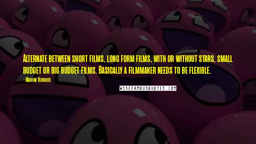 Marion Vernoux Quotes: Alternate between short films, long form films, with or without stars, small budget or big budget films. Basically a filmmaker needs to be flexible.