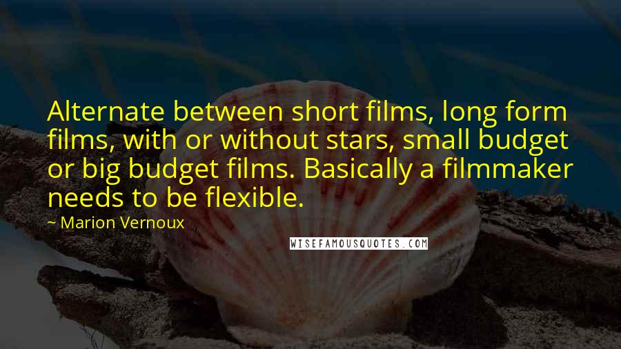Marion Vernoux Quotes: Alternate between short films, long form films, with or without stars, small budget or big budget films. Basically a filmmaker needs to be flexible.