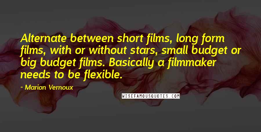 Marion Vernoux Quotes: Alternate between short films, long form films, with or without stars, small budget or big budget films. Basically a filmmaker needs to be flexible.