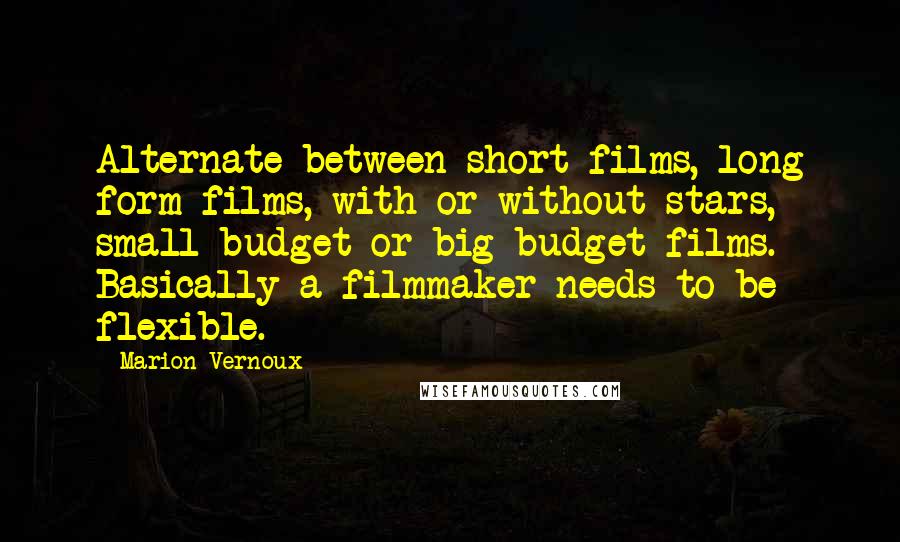 Marion Vernoux Quotes: Alternate between short films, long form films, with or without stars, small budget or big budget films. Basically a filmmaker needs to be flexible.