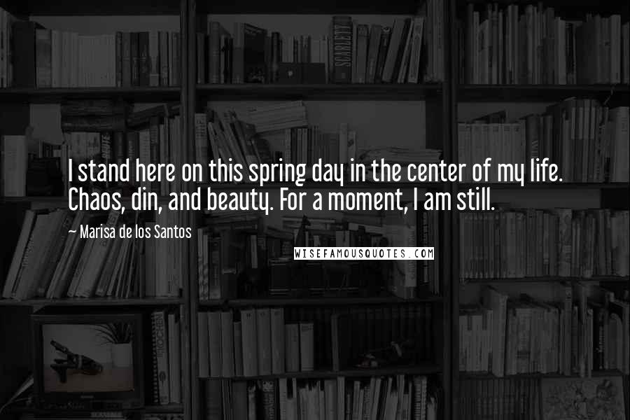 Marisa De Los Santos Quotes: I stand here on this spring day in the center of my life. Chaos, din, and beauty. For a moment, I am still.