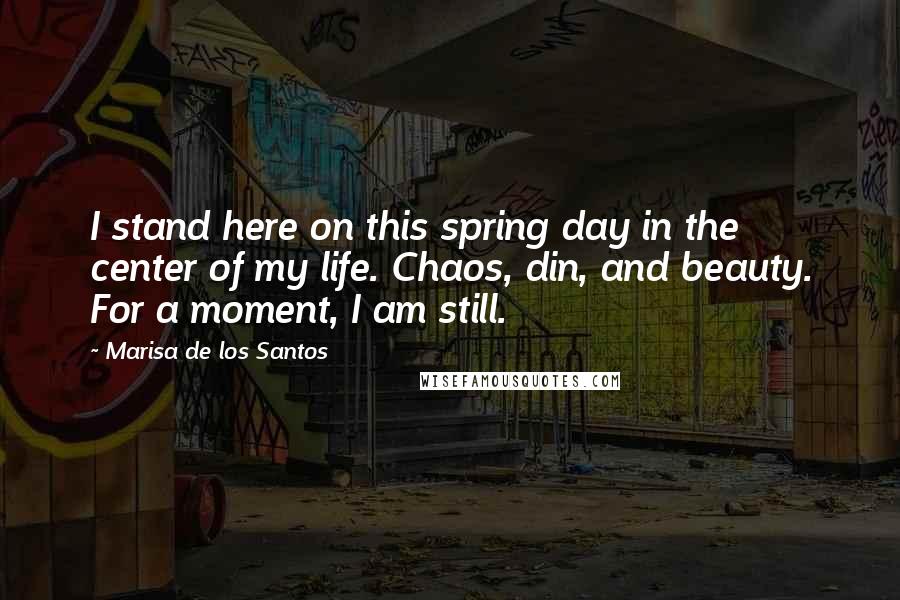 Marisa De Los Santos Quotes: I stand here on this spring day in the center of my life. Chaos, din, and beauty. For a moment, I am still.