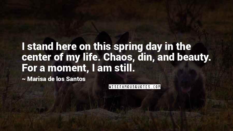 Marisa De Los Santos Quotes: I stand here on this spring day in the center of my life. Chaos, din, and beauty. For a moment, I am still.