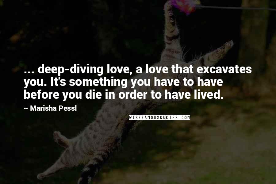 Marisha Pessl Quotes: ... deep-diving love, a love that excavates you. It's something you have to have before you die in order to have lived.