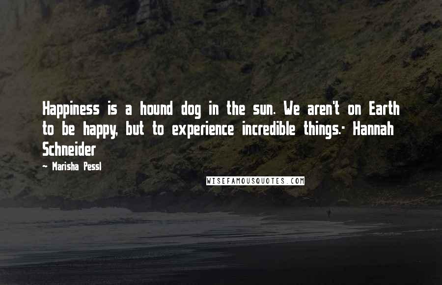Marisha Pessl Quotes: Happiness is a hound dog in the sun. We aren't on Earth to be happy, but to experience incredible things.- Hannah Schneider