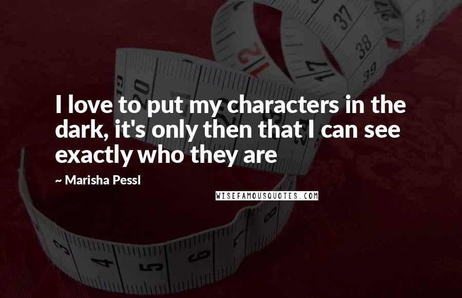 Marisha Pessl Quotes: I love to put my characters in the dark, it's only then that I can see exactly who they are