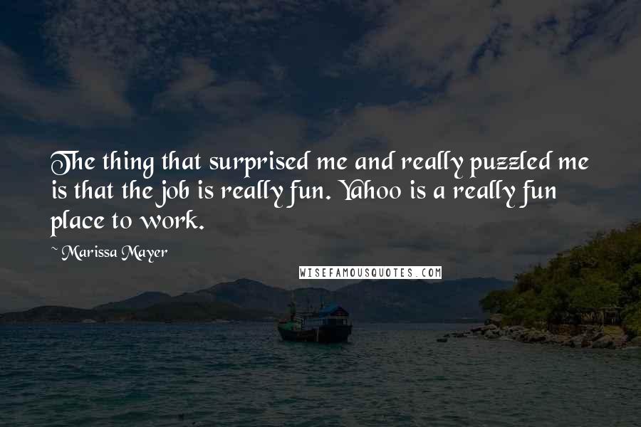Marissa Mayer Quotes: The thing that surprised me and really puzzled me is that the job is really fun. Yahoo is a really fun place to work.