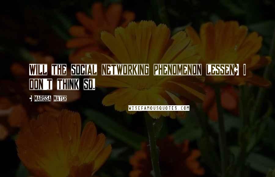 Marissa Mayer Quotes: Will the social networking phenomenon lessen? I don't think so.