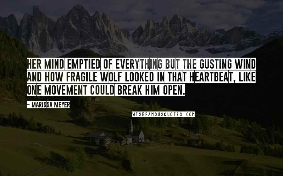 Marissa Meyer Quotes: Her mind emptied of everything but the gusting wind and how fragile Wolf looked in that heartbeat, like one movement could break him open.