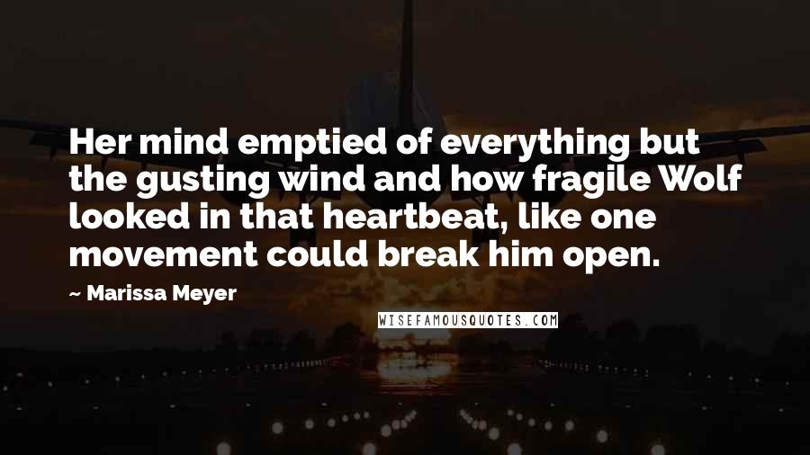 Marissa Meyer Quotes: Her mind emptied of everything but the gusting wind and how fragile Wolf looked in that heartbeat, like one movement could break him open.