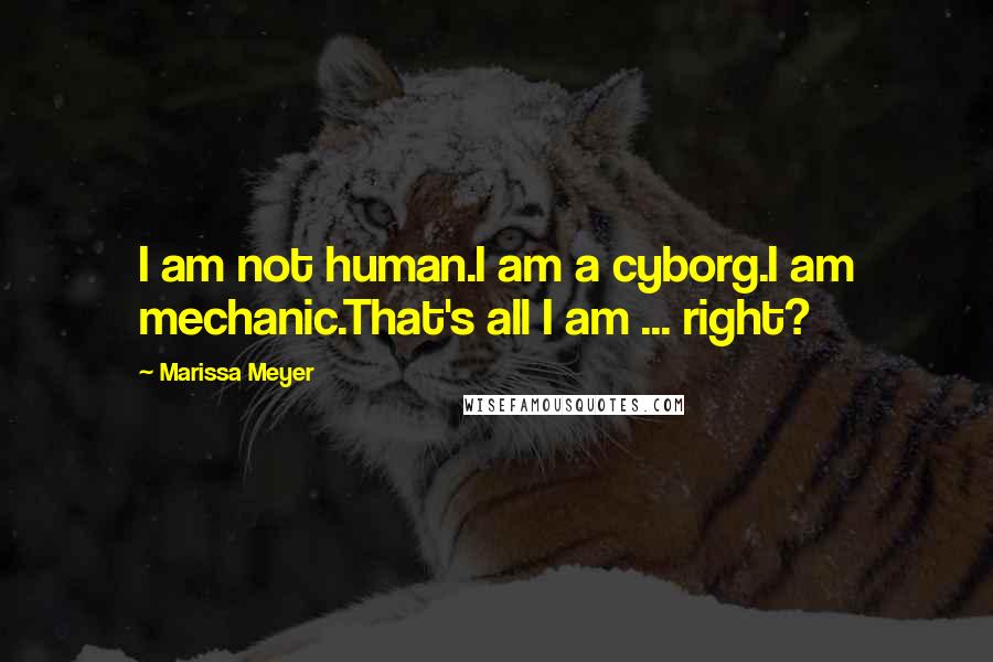 Marissa Meyer Quotes: I am not human.I am a cyborg.I am mechanic.That's all I am ... right?