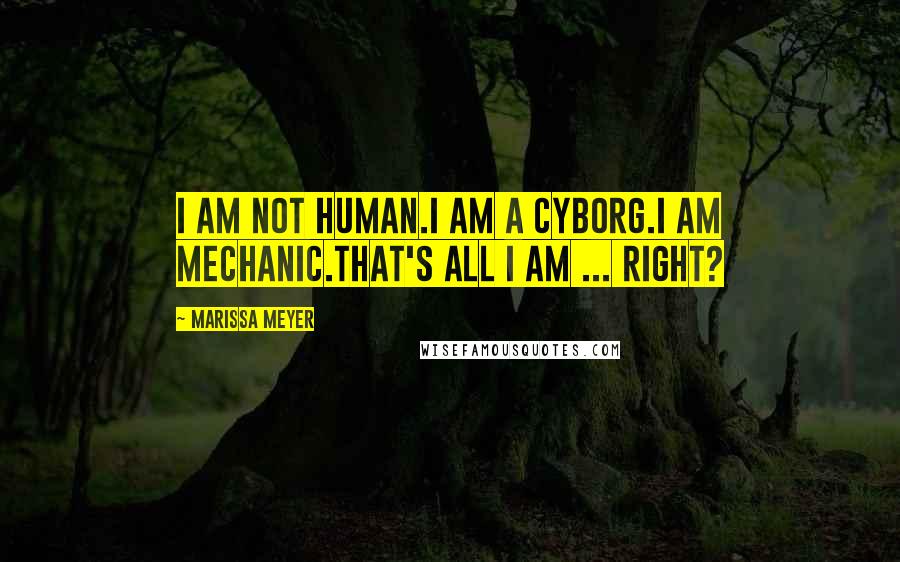 Marissa Meyer Quotes: I am not human.I am a cyborg.I am mechanic.That's all I am ... right?