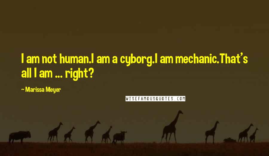 Marissa Meyer Quotes: I am not human.I am a cyborg.I am mechanic.That's all I am ... right?