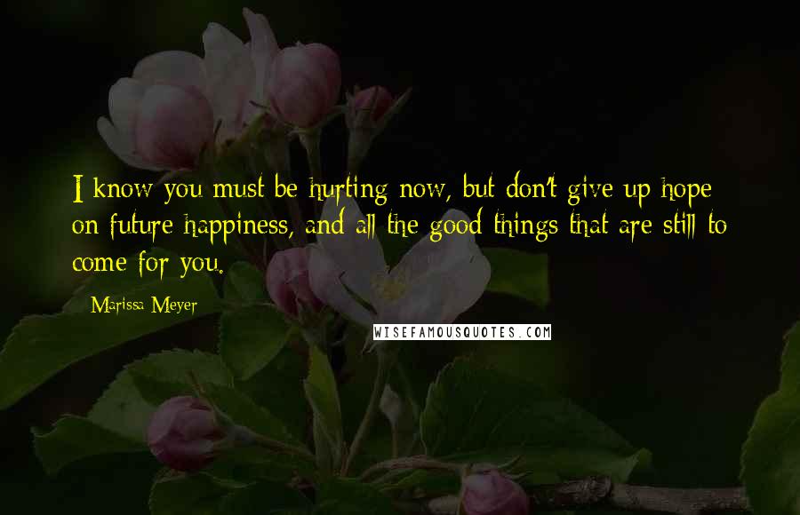 Marissa Meyer Quotes: I know you must be hurting now, but don't give up hope on future happiness, and all the good things that are still to come for you.