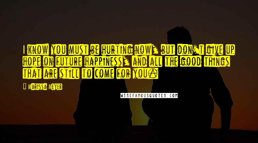 Marissa Meyer Quotes: I know you must be hurting now, but don't give up hope on future happiness, and all the good things that are still to come for you.