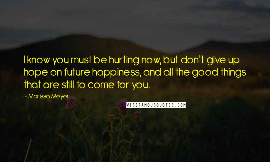 Marissa Meyer Quotes: I know you must be hurting now, but don't give up hope on future happiness, and all the good things that are still to come for you.