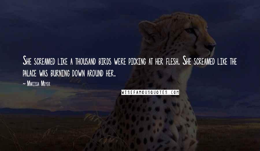 Marissa Meyer Quotes: She screamed like a thousand birds were picking at her flesh. She screamed like the palace was burning down around her.