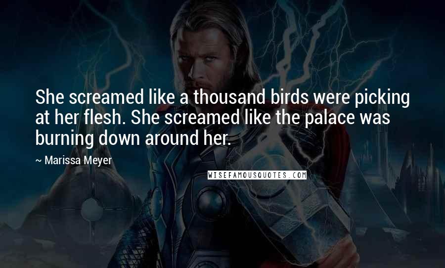 Marissa Meyer Quotes: She screamed like a thousand birds were picking at her flesh. She screamed like the palace was burning down around her.