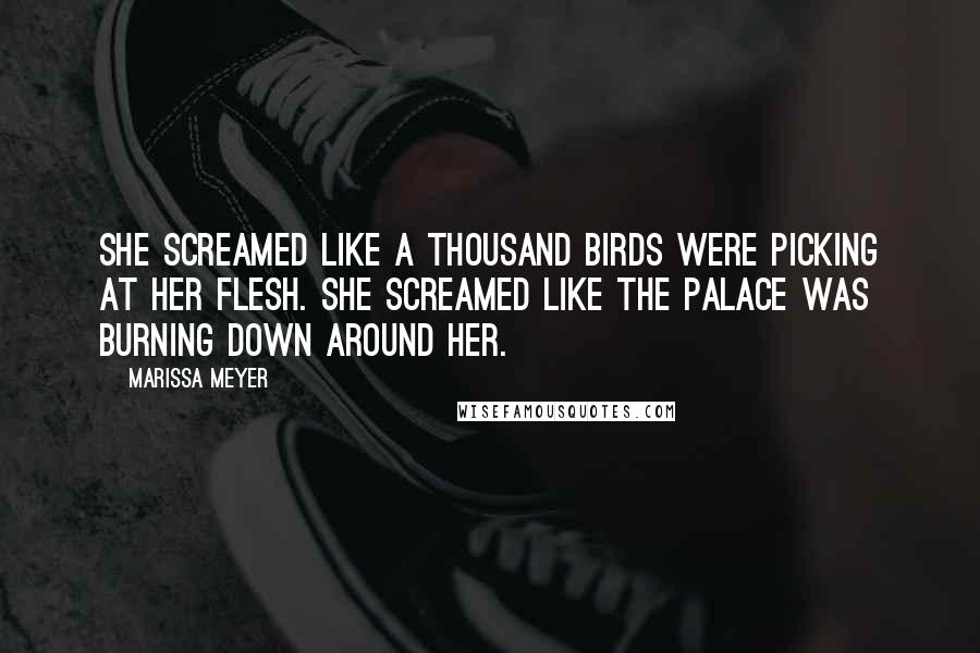 Marissa Meyer Quotes: She screamed like a thousand birds were picking at her flesh. She screamed like the palace was burning down around her.