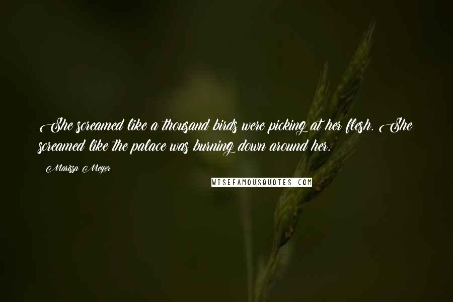 Marissa Meyer Quotes: She screamed like a thousand birds were picking at her flesh. She screamed like the palace was burning down around her.