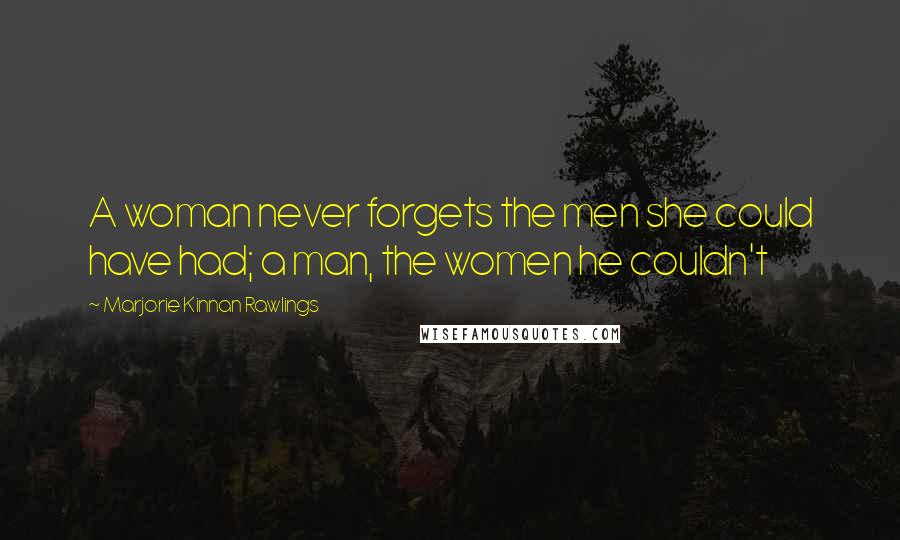 Marjorie Kinnan Rawlings Quotes: A woman never forgets the men she could have had; a man, the women he couldn't