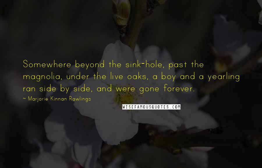 Marjorie Kinnan Rawlings Quotes: Somewhere beyond the sink-hole, past the magnolia, under the live oaks, a boy and a yearling ran side by side, and were gone forever.