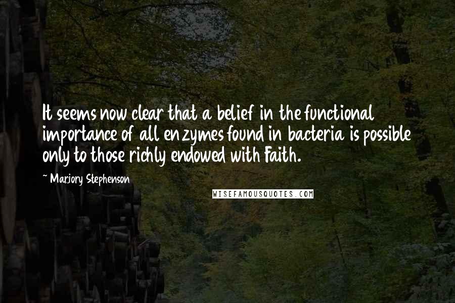 Marjory Stephenson Quotes: It seems now clear that a belief in the functional importance of all enzymes found in bacteria is possible only to those richly endowed with Faith.