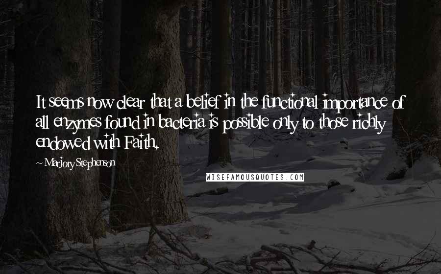 Marjory Stephenson Quotes: It seems now clear that a belief in the functional importance of all enzymes found in bacteria is possible only to those richly endowed with Faith.