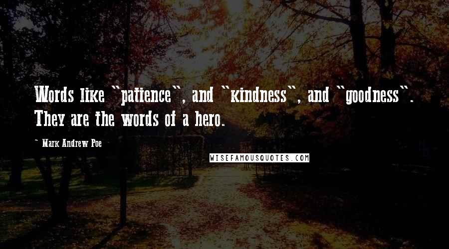 Mark Andrew Poe Quotes: Words like "patience", and "kindness", and "goodness". They are the words of a hero.