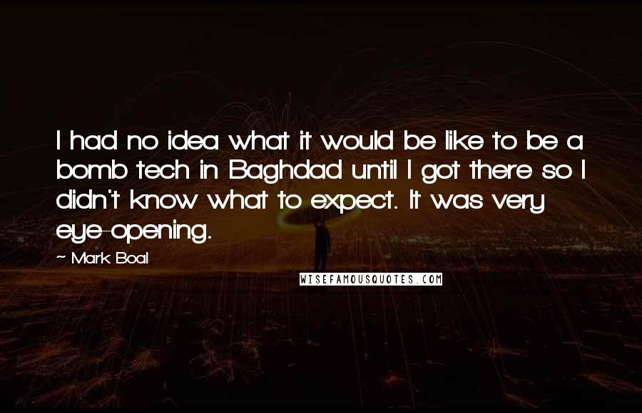 Mark Boal Quotes: I had no idea what it would be like to be a bomb tech in Baghdad until I got there so I didn't know what to expect. It was very eye-opening.