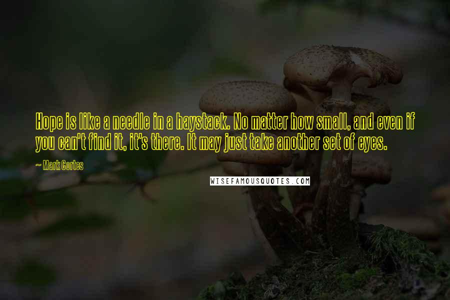 Mark Cortes Quotes: Hope is like a needle in a haystack. No matter how small, and even if you can't find it, it's there. It may just take another set of eyes.