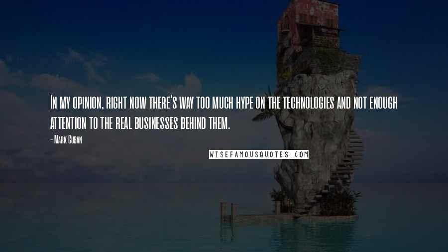 Mark Cuban Quotes: In my opinion, right now there's way too much hype on the technologies and not enough attention to the real businesses behind them.