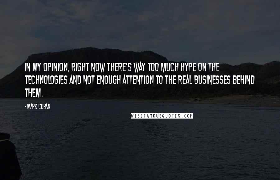 Mark Cuban Quotes: In my opinion, right now there's way too much hype on the technologies and not enough attention to the real businesses behind them.