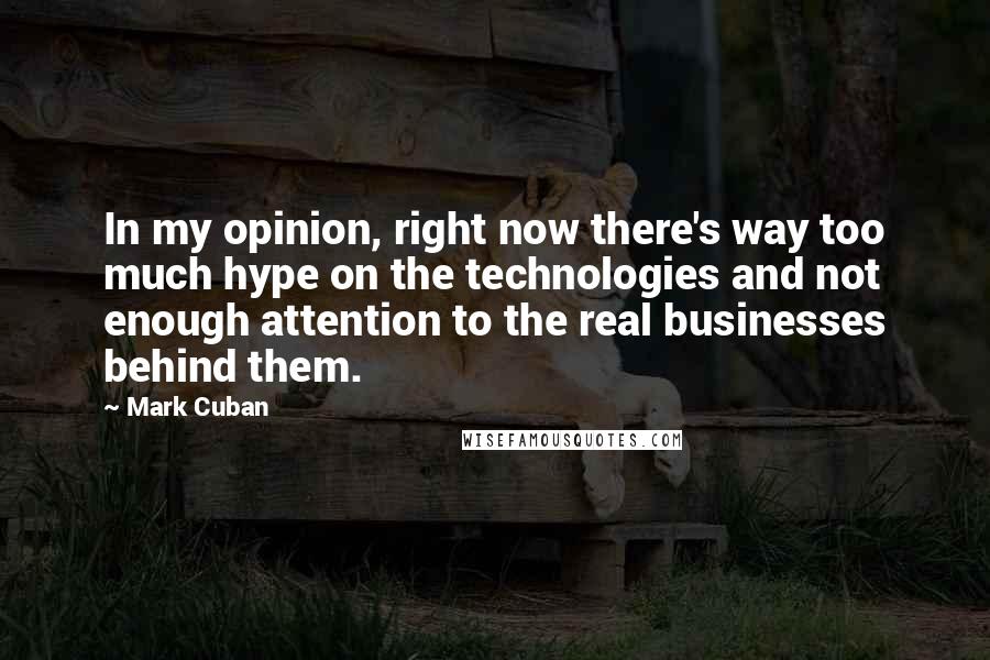 Mark Cuban Quotes: In my opinion, right now there's way too much hype on the technologies and not enough attention to the real businesses behind them.