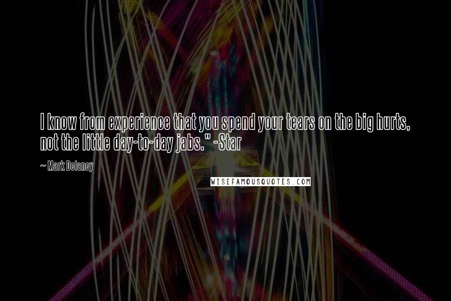 Mark Delaney Quotes: I know from experience that you spend your tears on the big hurts, not the little day-to-day jabs." -Star