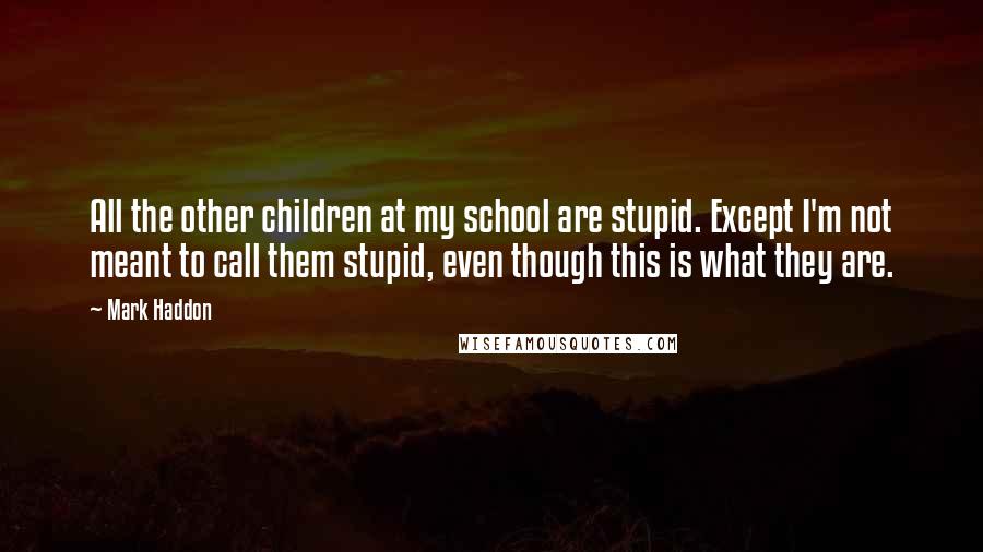 Mark Haddon Quotes: All the other children at my school are stupid. Except I'm not meant to call them stupid, even though this is what they are.