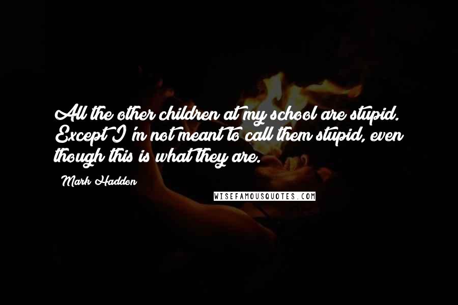 Mark Haddon Quotes: All the other children at my school are stupid. Except I'm not meant to call them stupid, even though this is what they are.