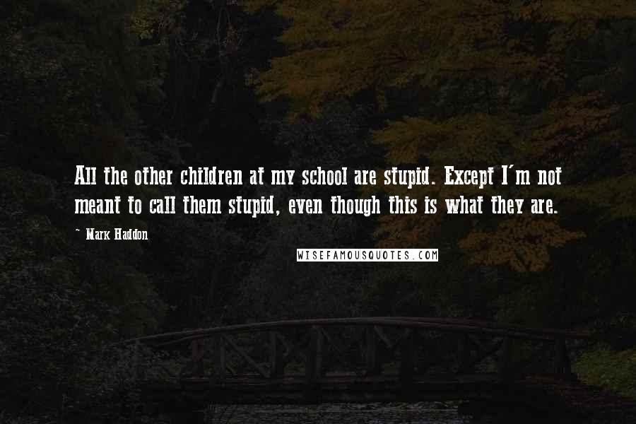 Mark Haddon Quotes: All the other children at my school are stupid. Except I'm not meant to call them stupid, even though this is what they are.