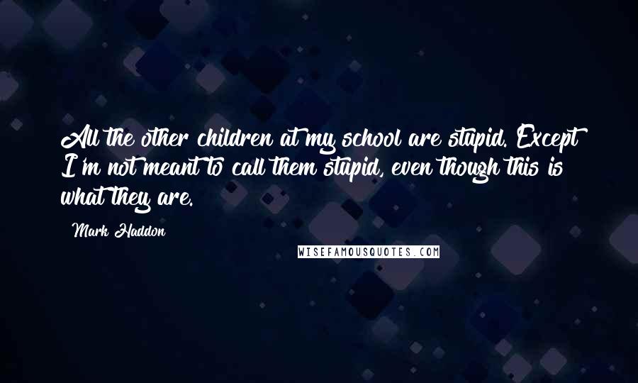 Mark Haddon Quotes: All the other children at my school are stupid. Except I'm not meant to call them stupid, even though this is what they are.