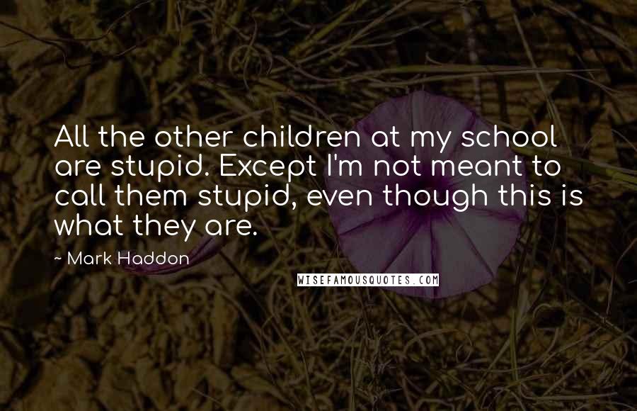 Mark Haddon Quotes: All the other children at my school are stupid. Except I'm not meant to call them stupid, even though this is what they are.