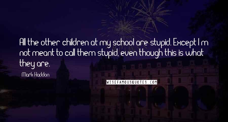 Mark Haddon Quotes: All the other children at my school are stupid. Except I'm not meant to call them stupid, even though this is what they are.
