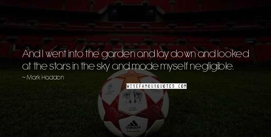 Mark Haddon Quotes: And I went into the garden and lay down and looked at the stars in the sky and made myself negligible.