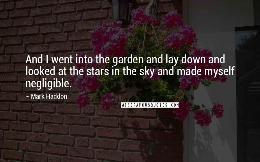 Mark Haddon Quotes: And I went into the garden and lay down and looked at the stars in the sky and made myself negligible.