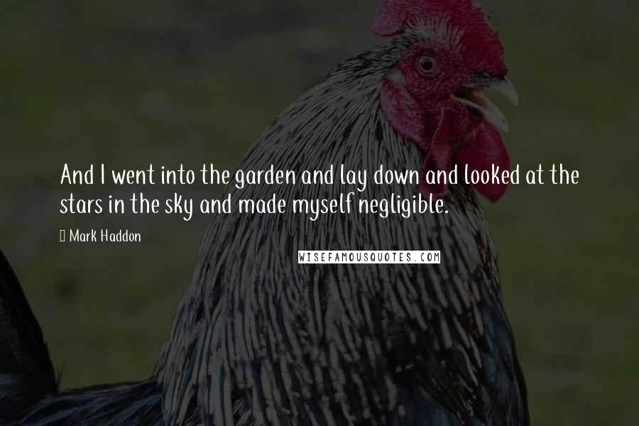 Mark Haddon Quotes: And I went into the garden and lay down and looked at the stars in the sky and made myself negligible.