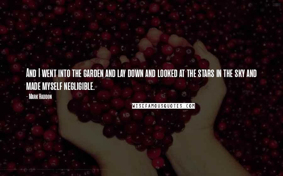 Mark Haddon Quotes: And I went into the garden and lay down and looked at the stars in the sky and made myself negligible.